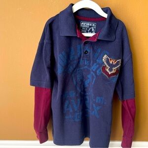 Avirex Boys Graphic Long Sleeve Polo Skater Shirt Size 8